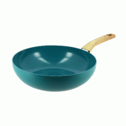 Menastyl - Wok colorama 28cm en aluminium recyclé bleu canard induction - 3256391048207