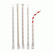 PAPSTAR 100 pailles, flexibles, papier Ø 6 mm - 20 cm couleurs assorties "Stripes" enveloppées individuellement - multicolore papier 88702