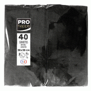 Pronappe - Réf.SV623981I - Carton de 1200 Serviettes ouate 2 plis - papier micro gaufré - pliées 1/8 - 38x38 cm - 30 paquets de 40 serviettes Noir