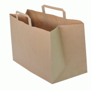 Sac Kraft Brun Poignées Plates - Haute Résistance 80g/m² - Spécial Vente à Emporter - [Dimensions ex: 32+22x24cm] - Lot de 250 - beige papier MPR849