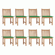 VidaXL Chaises De Jardin Lot De 8 Avec Coussins Bois De Teck Massif - vert 3073147