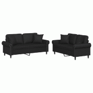 VidaXL Ensemble de canapés 2 pcs avec coussins noir similicuir Modèle Brenvessa - 3202160