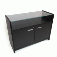 Comptoir caisse vitrine Flexia L120xP50xH90cm - Noir vintage, porte battante avec serrure, tablette intégrée