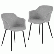 COSTWAY Chaises de salle à manger, lot de 2, chaises de cuisine avec dossier ergonomique et accoudoirs larges, chaises rembourrées - gris Bois manuf