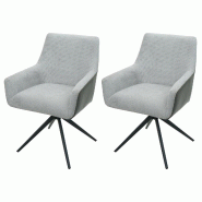 Décoshop26 - Lot de 2 chaises de salle à manger avec accoudoir siège rotatif en tissu gris clair PVC gris foncé et fer 04_0007378 - gris 3000262090624