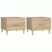 Décoshop26 - Lot de 2 tables d'appoint chevets avec tiroir 50 x 50 x 40 cm bois d'ingénierie couleur chêne DEC040383 - Bois massif 3000264908507