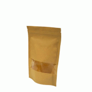 Lot de 100 sachets kraft alimentaire DOYPACK 22 x 14 x 4cm avec fenêtre, fermeture zip et bande thermosoudable - marron papier ALV0876