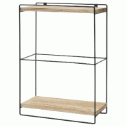 Mendler Etagère murale HWC-K77, Etagère suspendue Etagère de cuisine, bois massif métal industriel 2 étagères 50x35x17cm ~ naturel - beige Bois