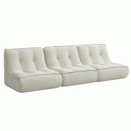 Oviala Business Lot de 3 fauteuils modulable en velours 240 x 90 x 70 cm écru - blanc polyester 115733