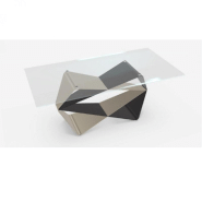 Ozzio gem table fixe rectangle avec structure en mÉtal et plateau en verre / small