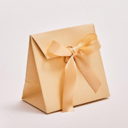 Pochette cadeau carton kraft avec ruban doré satiné 10x6,5x10cm - par 10