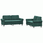 VidaXL Ensemble de canapés 2 pcs avec coussins Vert foncé Velours Modèle Zirelion - 3202212
