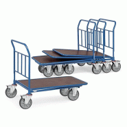 Chariot emboîtable - Plateau antidérapant plastifié et hydrofuge - 1045x643x959mm - 2 roues pivotantes et 2 roues fixes TPE - Revêtement époxy bleu - Fabriqué en Allemagne - Garantie 10 ans_0