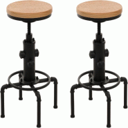 Décoshop26 - Lot de 2 tabourets de bar chaise haute design industriel réglable en hauteur avec repose-pieds rotatif en acier et TDB04086 - acier 300