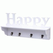 Décoshop26 - Porte-manteau mural Happy avec 4 crochets 30x60x13cm en bois de pin blanc 04_0001018 - blanc 3000573332697 Décoshop26 - Porte-manteau mural Happy avec 4 crochets 30x60x13cm en bois de pin blanc 04_0001018 - blanc 3000573332697
