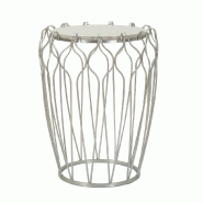 Mauro Ferretti Table Basse Hook Glam Ø 47,5 X 61,5 Cm En Métal Argenté Et Marbre - Design Sinueux Aux Contrastes Raffinés - argenté 1428400000