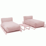 Oviala Business Salon de jardin modulable 2 places avec structure rose poudré, L 188 x l 171 x h 77 cm Oviala - rose polyester 115387