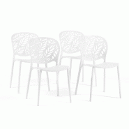 RATTATAN Lot de 4 chaises d'extérieur empilables en polypropylène avec fibre de verre dossier ajouré motif feuilles pour jardin bar restaurant Lici