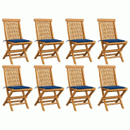 VidaXL Chaises De Jardin Avec Coussins Bleu Royal Lot De 8 Teck Massif - bleu 3072927
