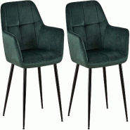 Décoshop26 - Lot de 2 chaises de salle à manger design retro coutures décoratives en carrées assise en velours vert 10_0001535 - 3000250529693