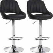 Décoshop26 - Lot de 2 tabourets de bar avec repose-pieds en forme d'arc assise en similicuir noir cadre en métal TDB10753 - noir métal 3000250462136