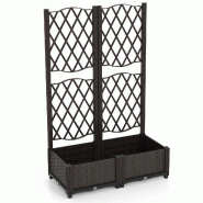 Helloshop26 - Jardinière avec treillis double bac auto-arrosage 80 x 40 x 122 cm design rustique en pe brun 20_0012201 - 3000227115324