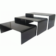 Lot 3 podiums buffet noir acrylique 30x15x6/9/11cm