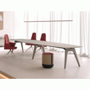 Table de réunion Terra - Bois massif arrondi et poutre acier - Grandes dimensions 360/440 x 120 cm - 12 à 16 personnes