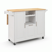 Helloshop26 - Chariot de cuisine roulant 130 x 74 x 90 cm espace de rangement ample et comptoir rabattable en bois d'hévéa blanc 20_0018047 - blanc Helloshop26 - Chariot de cuisine roulant 130 x 74 x 90 cm espace de rangement ample et comptoir rabattable en bois d'hévéa blanc 20_0018047 - blanc