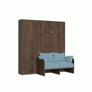 Itamoby Lit queen-size escamotable Kentaro 120 cm avec canapé et colonne en noyer, bleu clair - marron 8050598059739