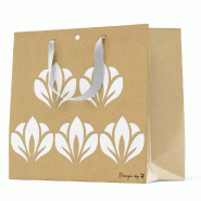Sac luxe kraft découpe fleurs blanc poignées ruban 24x8x18 cm - par 12