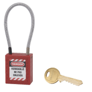 Cadenas de consignation loto lockout tagout 38 mm câble inox gainé ø 4,76 x 150 mm - 1 clé rouge