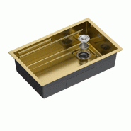Gasfrit – Évier de cuisine avec siphon à encastrer pour plan de travail en acier inoxydable couleur or, 1 cuve 70 x 44 x 21 cm - inox gfyl9