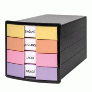 HAN Boîte à tiroirs IMPULS, 4 tiroirs fermés, coloris noir/4 coul. Pastel - 4012473120112
