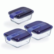Lot de 3 boites de conservation (1 rectangle 38 cl et 2 carrées 76 cl) Easy Box - Luminarc - transparent 0725765984593