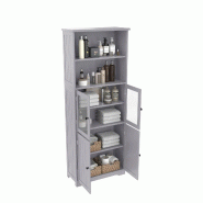 Merax colonne de salle de bain 57.4 x 28.5 x 162.5 cm, portes vitrées et étagères réglables, gris - gris N877P297007E