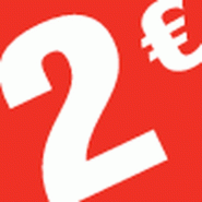 Sticker carré 2€ 3.3x3.3cm rouge/blanc - par 500