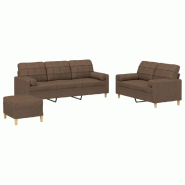 VidaXL Ensemble de canapés 3 pcs avec coussins marron tissu Modèle Évasion Prestige - 3201333