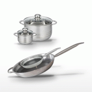 Batterie de cuisine avec 2 faitouts 12/20 cm et 2 poêles de cuisson 24/32 cm en inox et aluminium sans PFAS Elo Collection Relief Solution Brillant -_0