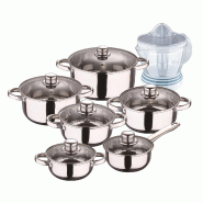BERGNER - Batterie de cuisine Cassel 12pcs en acier inoxydable compatible induction avec presse-agrumes de 40 W de puissance et capacité de 1,2 litre