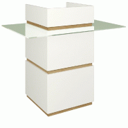 Comptoir L60xP60xH114cm blanc super mat + plateau verre trempé L120xP80cm Ep10mm