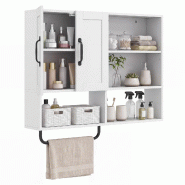 COSTWAY Armoire bain avec porte-serviette et 2 portes, 4 compartiments ouverts, blanc - blanc Bois manufacturé VH36734IT