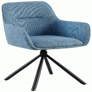 Décoshop26 - Chaise pivotante style moderne et contemporain en tissu bleu piètement à quatre pieds métal noir 10_0007281 - bleu métal 3000266029996_0