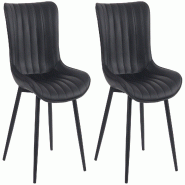 Décoshop26 - Lot de 2 chaises de salle à manger coutures décoratives verticales avec pieds en métal noir assise en PVC noir 10_0001732 - 3000250641746