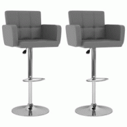 Décoshop26 - Lot de 2 tabourets de bar chaises hautes avec dossiers et accoudoirs en PVC gris DEC029734 - gris 3000257528835