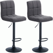 Décoshop26 - Lot de 2 tabourets de bar style contemporain en tissu matelassé gris clair cadre métal noir 10_0006722 - gris métal 3000265725073