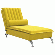 Décoshop26 - Méridienne chaise longue pour intérieur de massage avec traversin en velours jaune DEC026152 - jaune 3000255654154