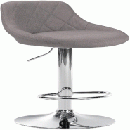 Décoshop26 - Tabouret de bar x1 pivotant hauteur réglable en tissu gris surpiqûres décoratives cadre en métal chromé 10_0005834 - gris métal 30