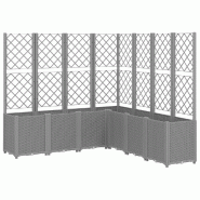Helloshop26 - Jardinière bac lit surélevé plantes fleurs terrasse jardin avec treillis clair 160 x 160 x 140 cm PP gris 02_0038349 - gris 300021418