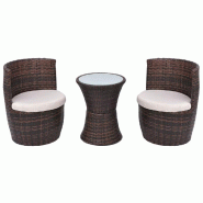 Helloshop26 - Mobilier de bistro 3 pièces avec coussins résine tressée marron 02_0014536 - marron verre 3000135651532